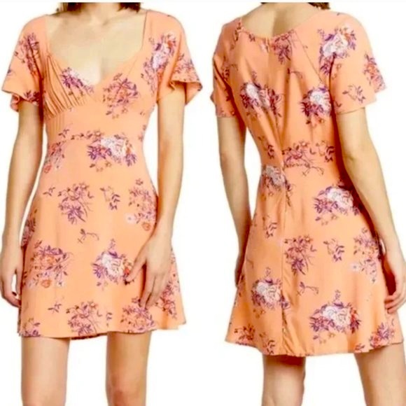 NWT Abound Mini Skater Dress Coral Aster Bouquet Floral Empire Waist Scoop Neck… - Picture 1 of 7